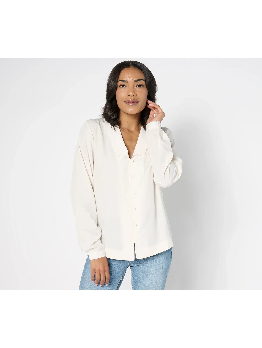 Me by Jennie Garth Emerson Drapey Blouse with Notched Collar natural, M #28"